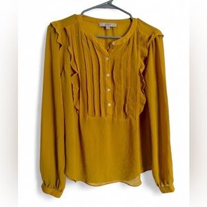 LOFT Mustard Yellow Ruffle Blouse